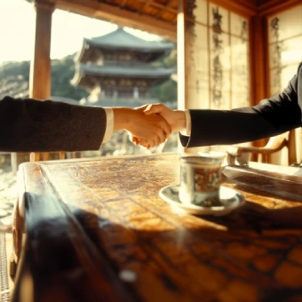 Concierge profesional en hotel de lujo japonés, brindando atención personalizada a turistas internacionales